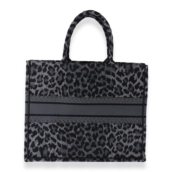 Christian Dior Black & Gray Leopard Mizza Embroidery Large Book Tote - Picture 3 of 7
